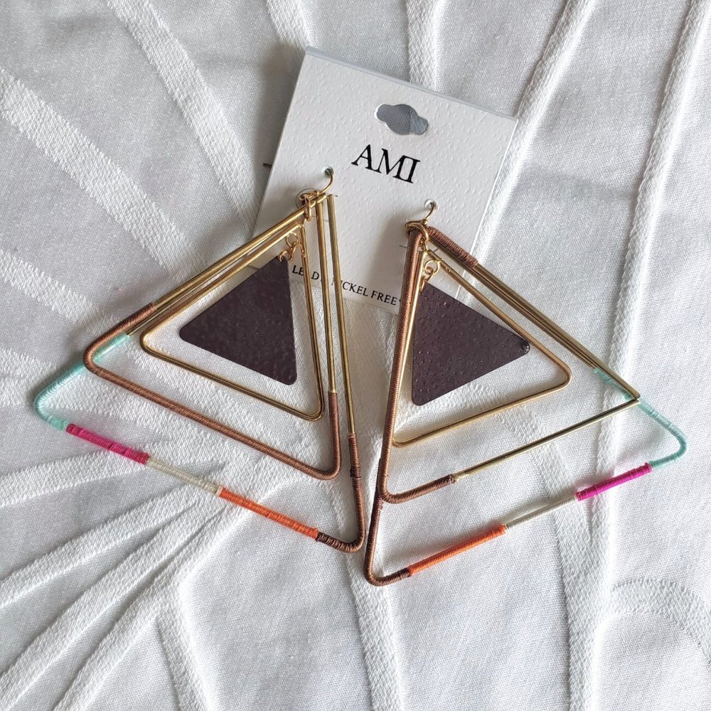 Large triangle ethnic style statement earrings
